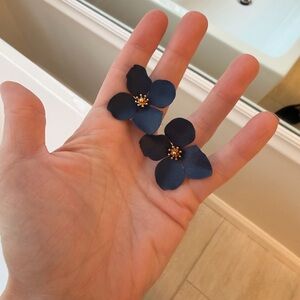 Elegant Navy Blue Floral Earrings